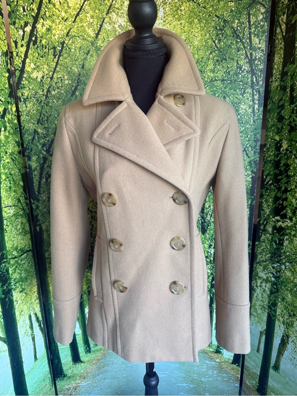 Esprit Double-Breasted Wool Peacoat in Beige